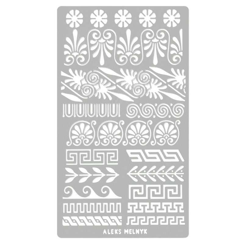 Aleks Melnyk No.36.3 Metal Journal Stencil, Greek Key, Border, Meander, Ornaments, Stainless Steel Stencil, Template Tool for Wood Burning, Pyrography and Engraving, Bullet Journaling, Crafting, DIY - Image 1